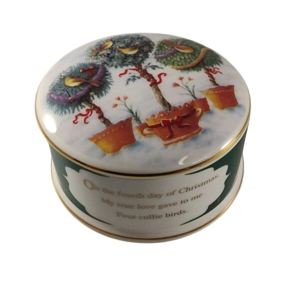 Wedgwood Twelve Days Of Christmas Porcelain Box "Four Collie Birds" W/Box-Flawed - Picture 5 of 13